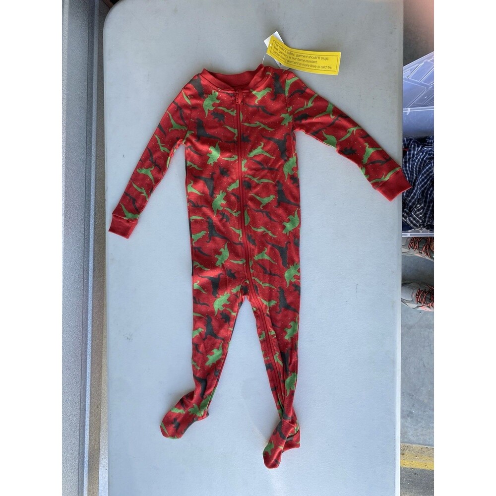 NWT Dip Toddler Boys Red Dinosaur Footed Pajamas Sleeper Snug Fit 18-24M
